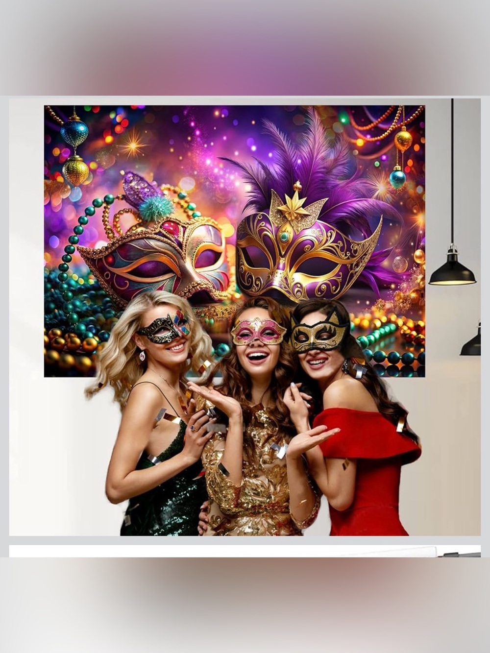 Vibrant Purple Carnival Mask Wall Art  backdrop, - Festive Home Wall Decor NWT